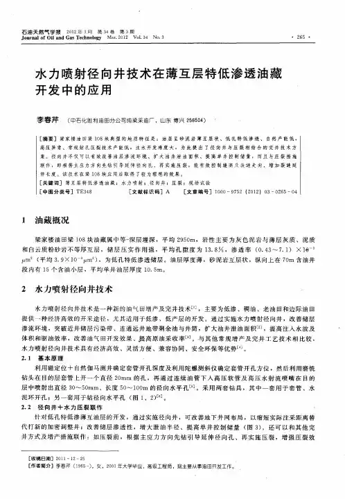 水力喷射径向井技术在薄互层特低渗透油藏开发中的应用