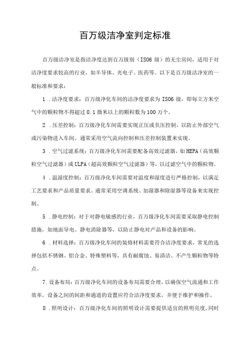 百万级洁净室判定标准