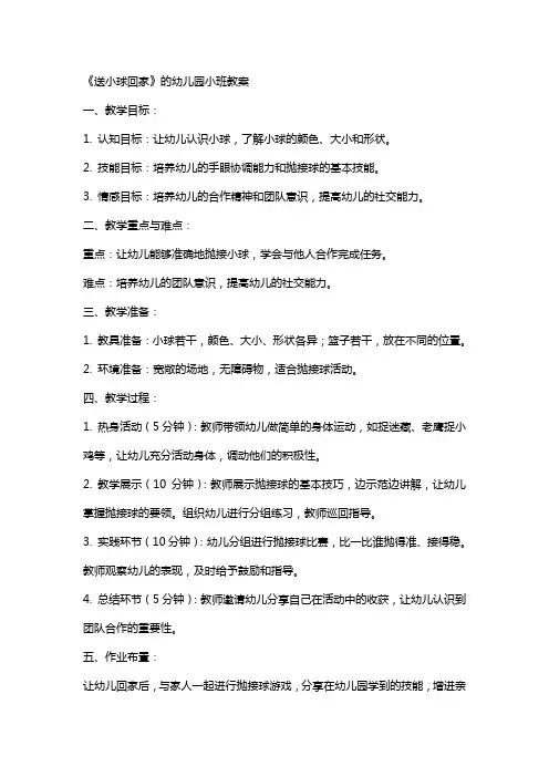 《送小球回家》的幼儿园小班教案