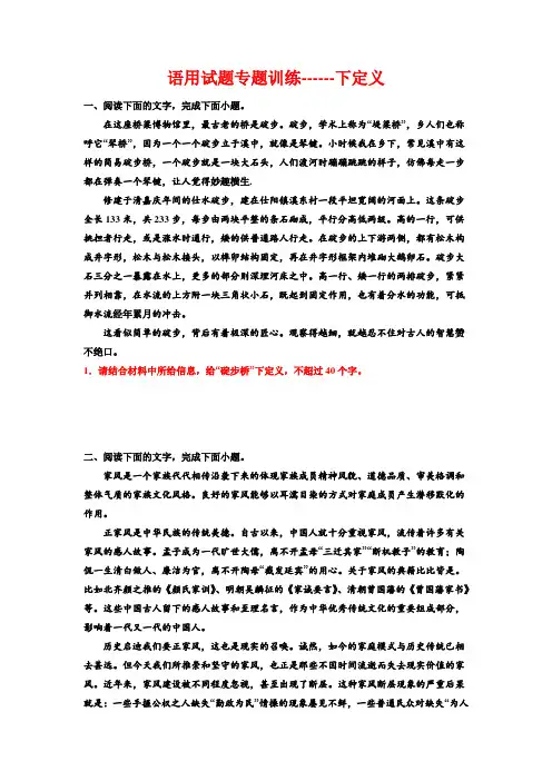 语用试题专题训练-下定义-高考语文复习