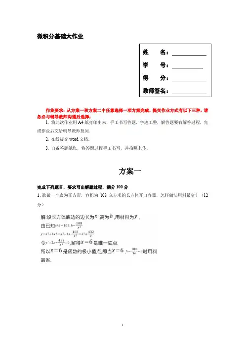 微积分大作业word版