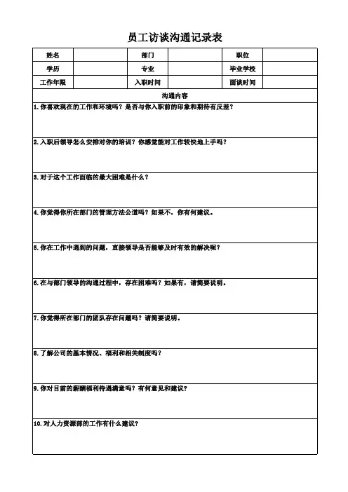 员工访谈沟通记录表