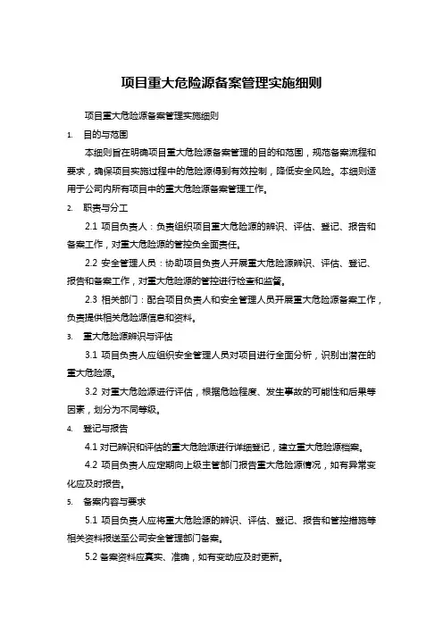 项目重大危险源备案管理实施细则