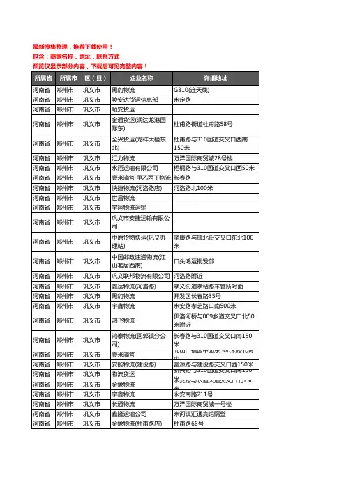 新版河南省郑州市巩义市货运企业公司商家户名录单联系方式地址大全131家