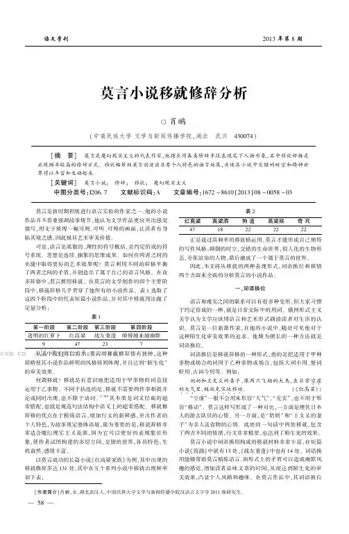莫言小说移就修辞分析  