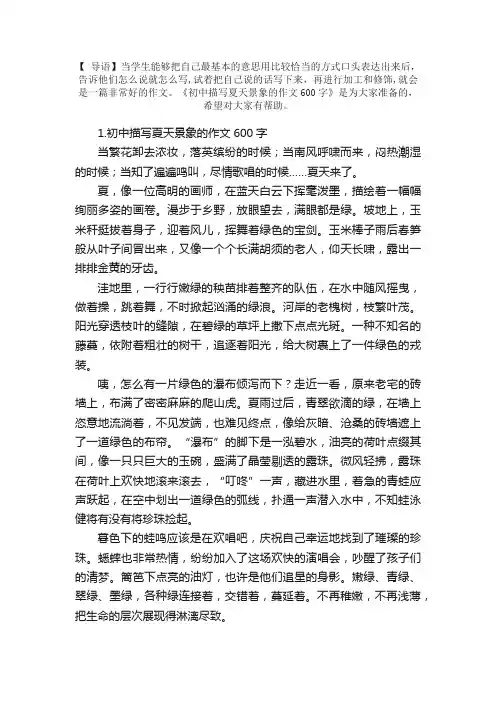 初中描写夏天景象的作文600字5篇