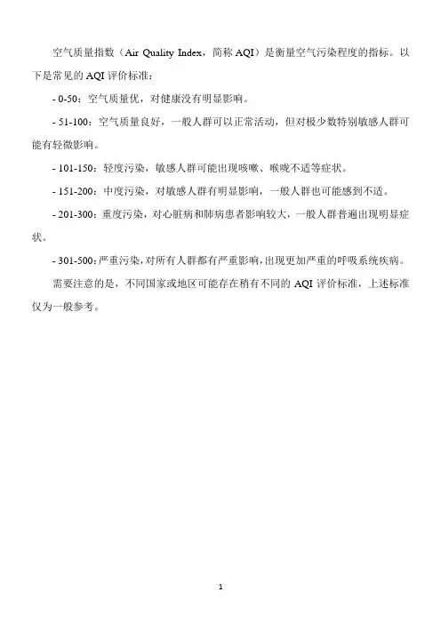 aqi评价标准