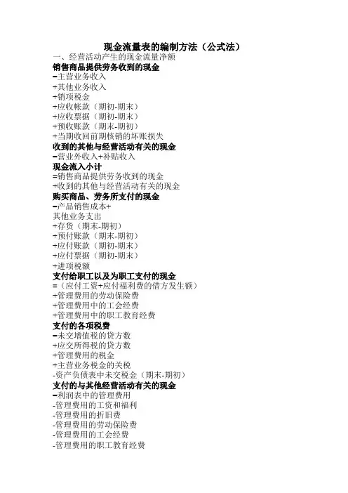 现金流量表的编制方法