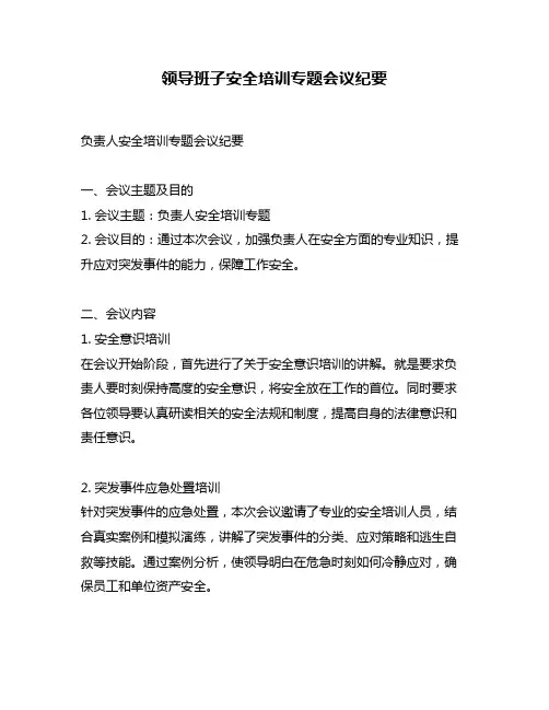 领导班子安全培训专题会议纪要