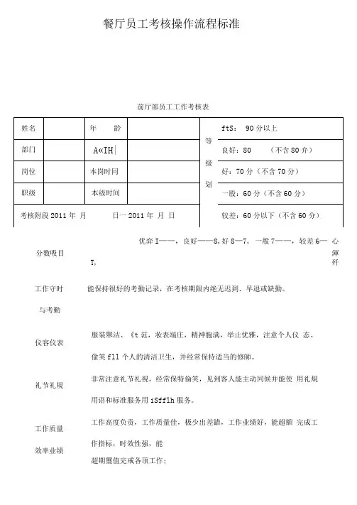 餐厅服务员考核表