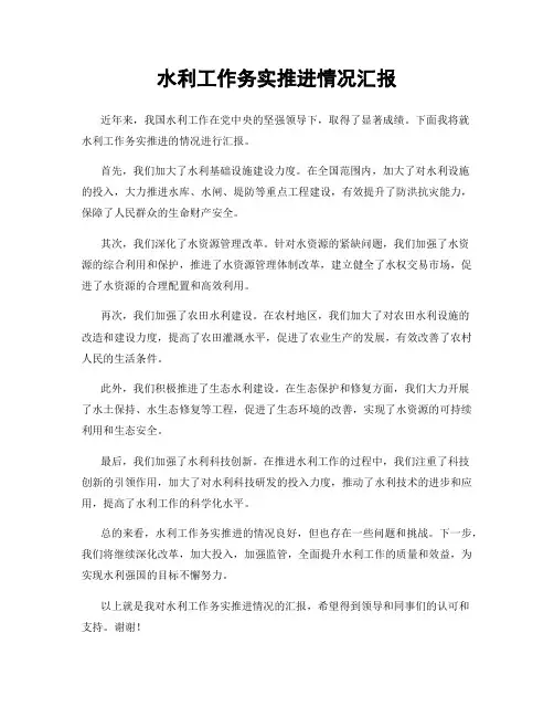 水利工作务实推进情况汇报