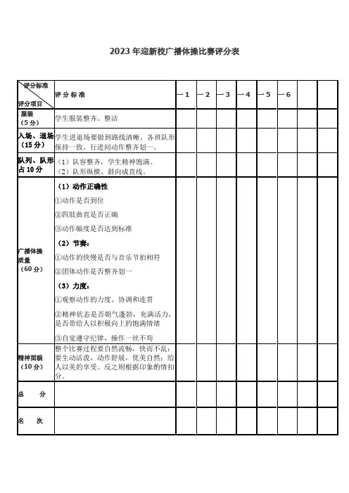 广播体操比赛评分表