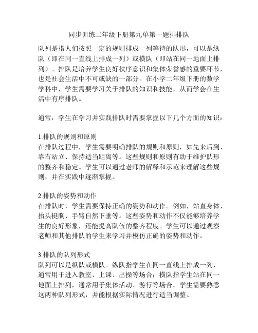 同步训练二年级下册第九单第一题排排队