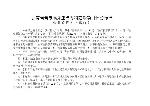 重点专科评分标准(心血管内科评分标准)