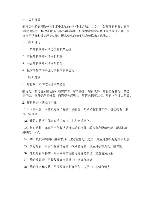 瘤胃切开术实训报告