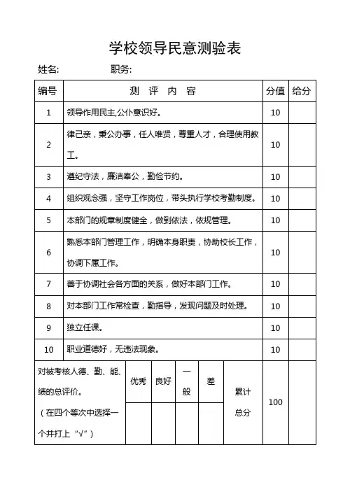 学校领导民意测验表
