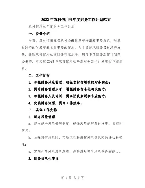 2023年农村信用社年度财务工作计划范文