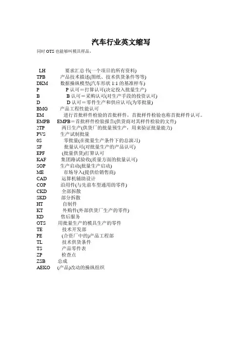 汽车行业英文缩写
