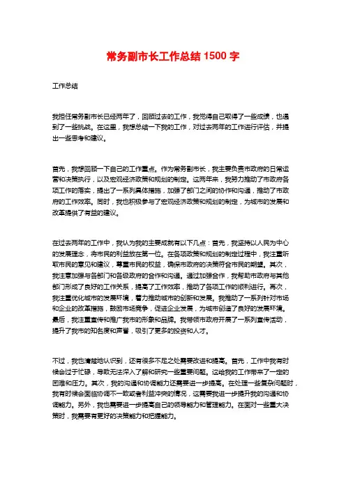 常务副市长工作总结