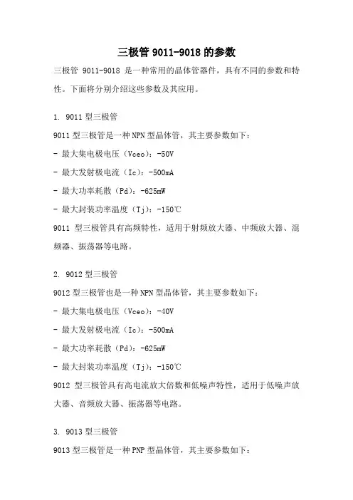 三极管9011-9018的参数