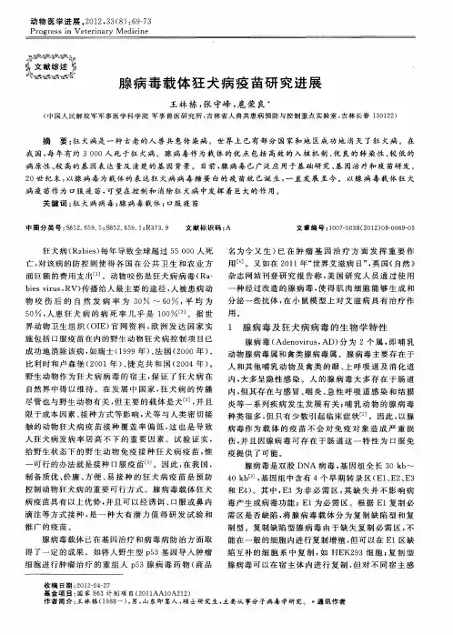 腺病毒载体狂犬病疫苗研究进展