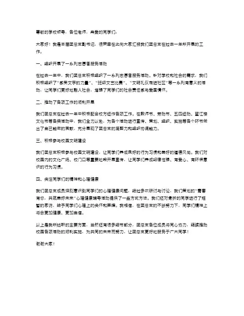 团总支副书记的述职报告