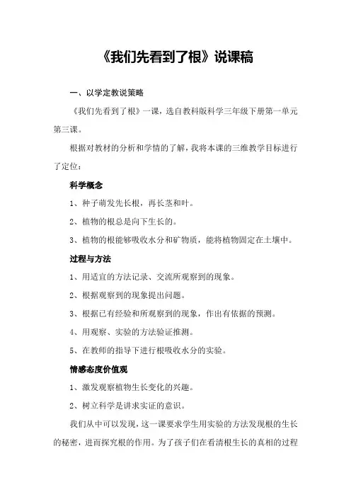 《我们先看到了根》说课稿(省级获奖实验说课案例)