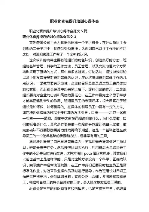 职业化素养提升培训心得体会