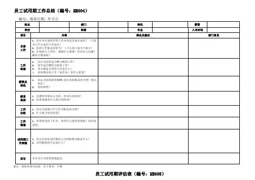 员工试用期工作总结及评估表