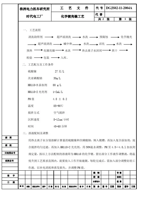 化学镀亮镍工艺