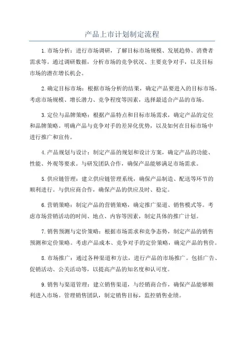产品上市计划制定流程