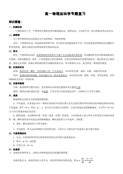 高一物理运动学专题复习