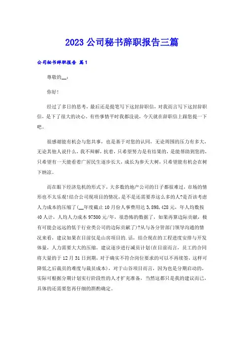 2023公司秘书辞职报告三篇