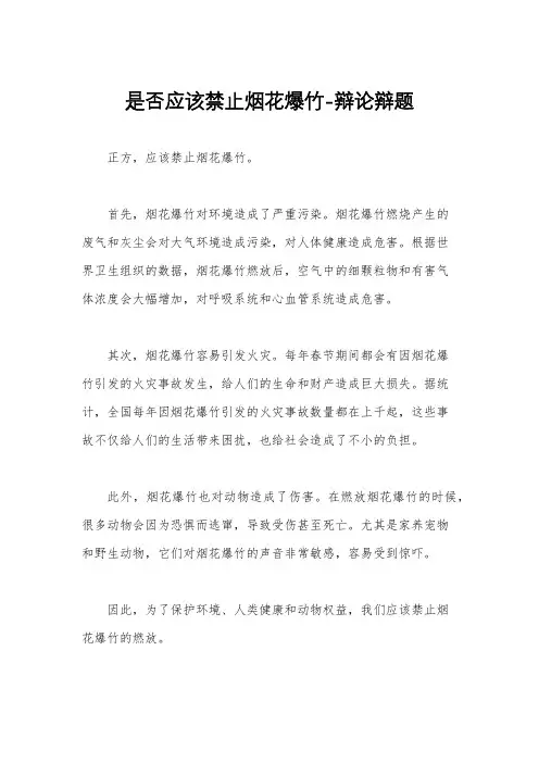 是否应该禁止烟花爆竹-辩论辩题