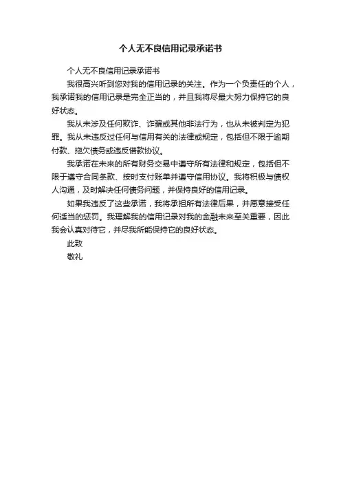 个人无不良信用记录承诺书