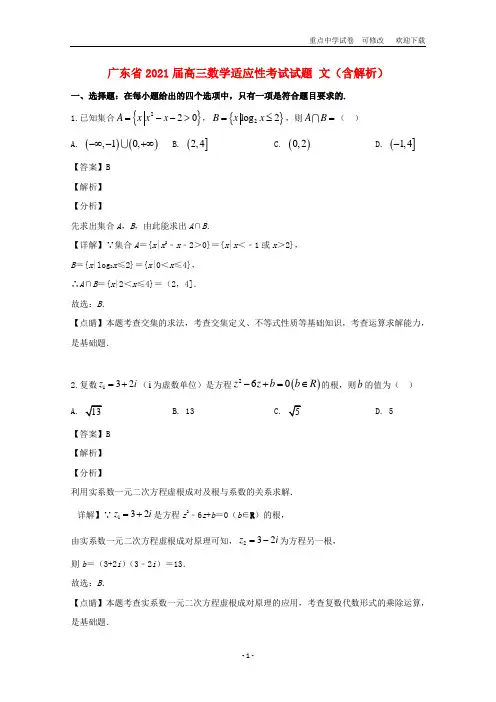 广东省2021届高三数学适应性考试试题 文(含解析)