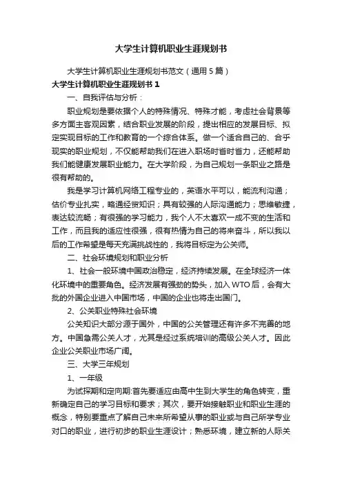大学生计算机职业生涯规划书