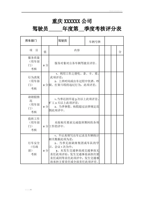 驾驶员考核评分表(完整)