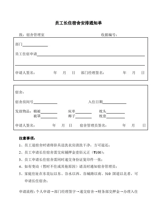 新员工宿舍申请表