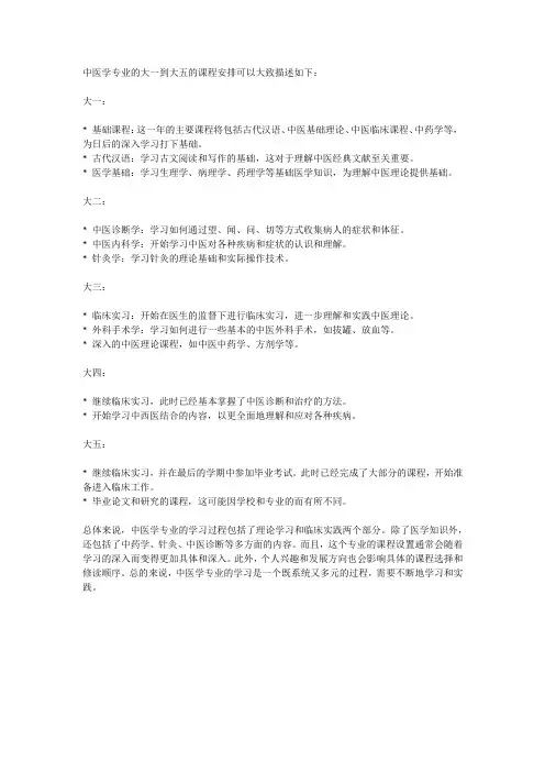中医学大一到大五的课程表