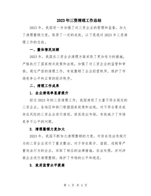 2023年三资清理工作总结