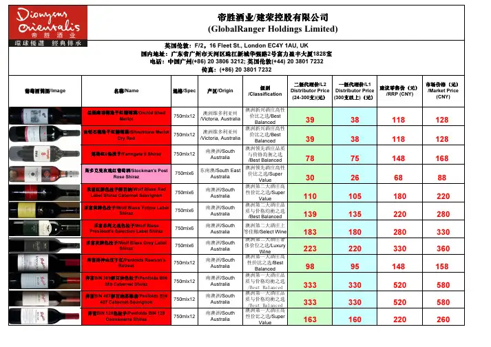 帝胜酒业优选红酒报价单--经销商报价