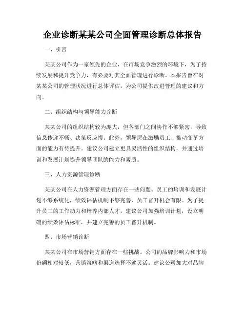 企业诊断某某公司全面管理诊断总体报告
