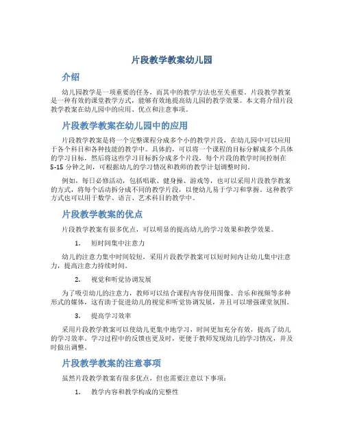 片段教学教案幼儿园