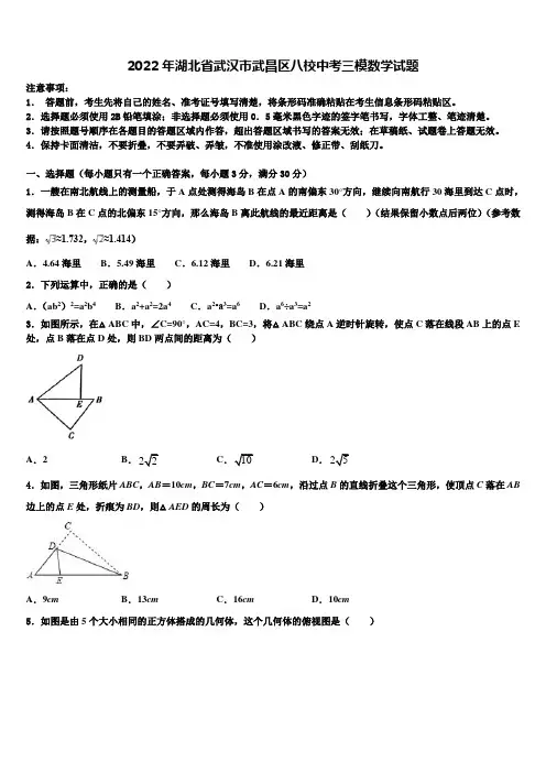 2022年湖北省武汉市武昌区八校中考三模数学试题含解析