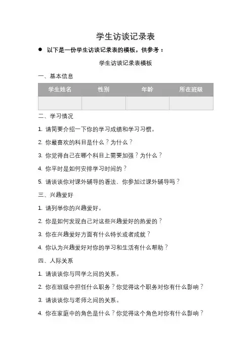 学生访谈记录表