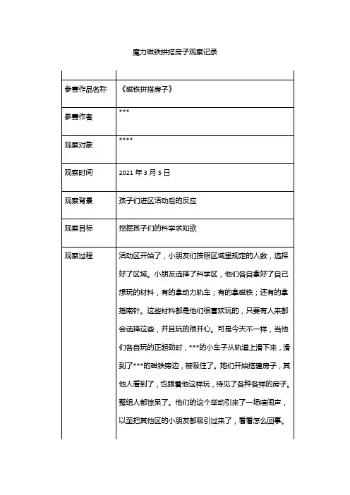 魔力磁铁拼搭房子观察记录