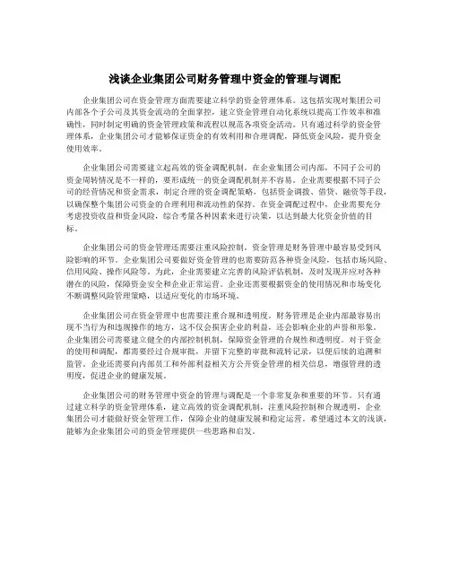 浅谈企业集团公司财务管理中资金的管理与调配