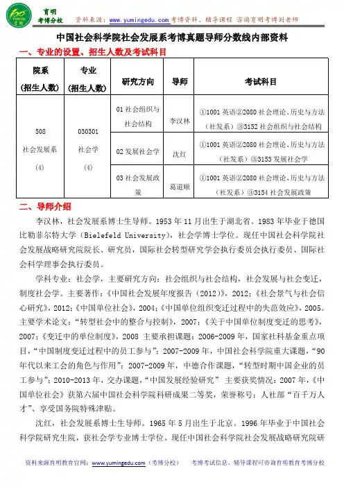 中国社会科学院社会发展系考博真题导师分数线内部资料