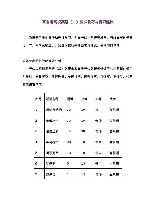 高自考大学英语二应试技巧及复习建议